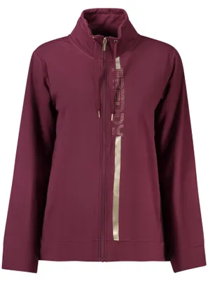 Produktbild von Lila Damen Langarm-Sweatshirt mit Reißverschluss und Strassdetails