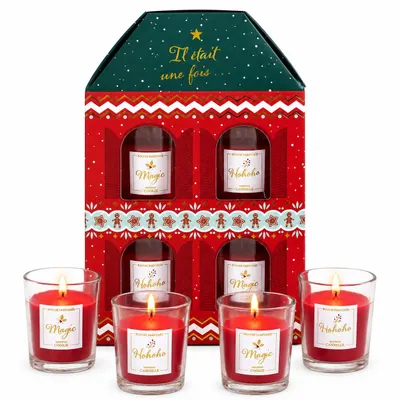 Produktbild von Weihnachts-Duftkerzen - 16 x 20 x 8 cm - Kerzen-Geschenkset - Weihnachtskerzen-Geschenk - Duftkerzen-Geschenkset - Duftkerzen-Set - Rot