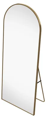 Obrázek produktu pro Moderní celotělové zrcadlo – stojací zrcadlo o rozměrech 164 × 54 cm – zakřivený design – tvrzené bezpečnostní sklo – hliníkový rám – možnost použití jako stojací, opěrné nebo nástěnné – zlatá barva