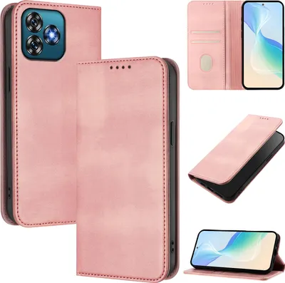Produktbild von Handyhülle für Oukitel C53, Vintage Leder RFID Schutz Kartenfach Standfunktion Magnetische Klapphülle Pink