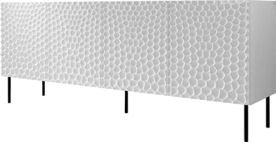 Produktbild von MIRJAN24 Türkommode Hole 190, Sideboard mit 4 Türen, Metallfüße 20 cm, Griffloses Öffnungssystem (Farbe: Weiß / Weiß + Schwarz)