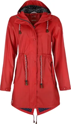 Produktbild von FRIESEN Friesennerz Damen Regenjacke "Oh! Nass'is!" II mit Innenfutter - Regenmantel Outdoorjacke Regenparka wasserdicht modisch tailliert in Rot Größe 44/46