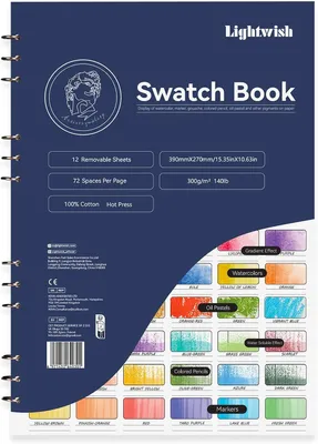 Productafbeelding van Book 12 Aquarelkleurenkaart, verwijderbare vellen met 72 velden, 39 x 27 cm, 100% katoen, 300 g/m², warmgeperst, ringband voor kleurtests van aquarel