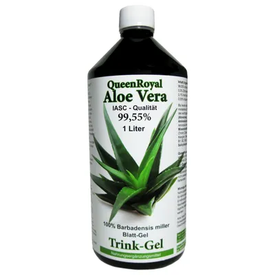 Produktbild von QueenRoyal Aloe Vera Trinkgel (1 Liter Flasche) 99.55% Barbadensis Miller Blattgel unverdünnt KEIN Saft KEIN Konzentrat OHNE künstliche Vitamine.