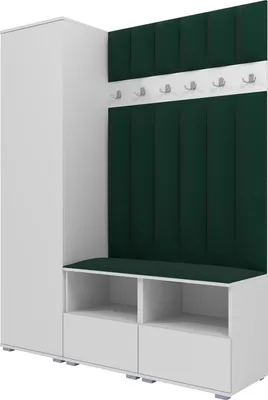 Produktbild von Garderoben-Set Nela II LUX, gepolsterte Garderobe 150 cm mit Doppel-Sitzbank, Wandpaneelen und Stauraum (Farbe: Weiß + Trinity 28)