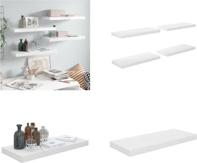 Produktbild von vidaXL Schweberegale 4 Stk. Hochglanz Weiß 60x23,5x3,8 cm MDF - Wandregal - Wandregale - Schwebendes Wandregal - Wandregal Schwebend