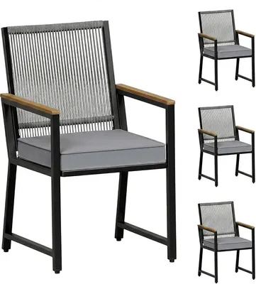 Imagen del producto de Juego de 4 sillas de jardín de ratán, resistentes a la intemperie, silla de metal para balcón