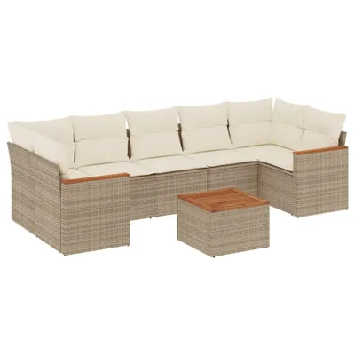 Produktbild von vidaXL 8-tlg. Garten-Sofagarnitur mit Kissen Beige Poly Rattan