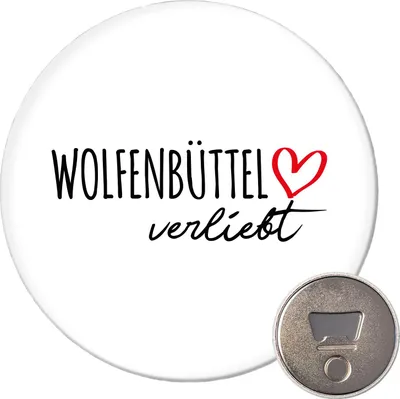 Produktbild von Huuraa Magnet Wolfenbüttel verliebt 59mm Kühlschrankmagnet rund Flaschenöffner Geschenkidee