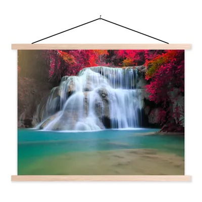 Produktbild von MuchoWow® Textilposter Wasserfall - Bäume - Rot - Landschaft - Natur 60x45 cm mit holzfarbenen Rahmen - Bild
