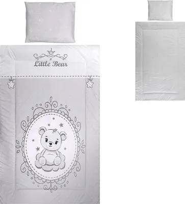 Produktbild von Lorelli Kinderbettwsche 3-teilig, Decke 140 x 95 Kissen 43 x 35 Laken 150 x 100 grau hellgrau