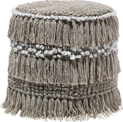 Produktbild von BELIANI Pouf Beige Baumwolle mit Fransen Rund Boho-Stil