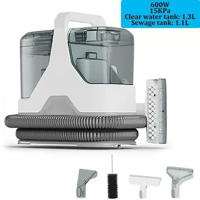 Image de Nettoyeur pour tapis et tissus d'ameublement 600 W, 15 kPa - Nettoyeur de taches pratique - Réservoir d'eau de 1,08 l - Pour voiture, canapé, tapis - Élimine les poils d'animaux - Prise UE 220–240 V