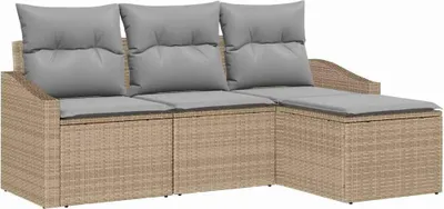 Image de vidaXL Ensemble de canapés avec coussins 4 pièces Beige Poly Rotin