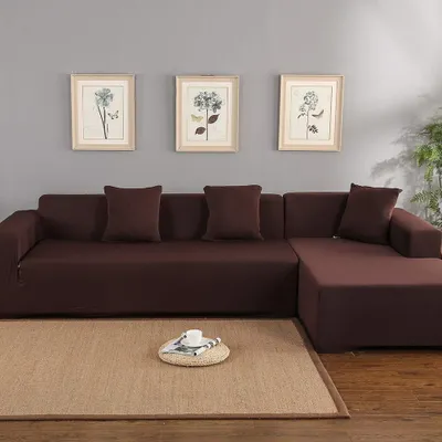 Image de Housse de canapé extensible - Housse pour canapé d'angle - Housse pour canapé 3 places + 2 places - Polyester - Durable - Facile à nettoyer - Revêtement de meubles