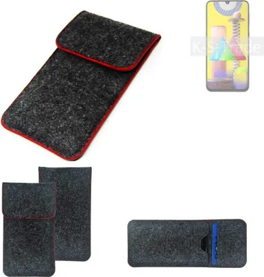 Produktbild von K-S-Trade Handy Schutz Hülle kompatibel mit Oukitel WP8 Pro Schutzhülle Handyhülle Filztasche Pouch Tasche Case Sleeve Filzhülle dunkelgrau roter