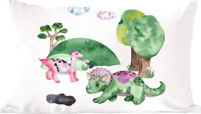 Produktbild von MuchoWow® Zierkissen Sofakissen Wohnzimmer Dekokissen 60x40 cm Kinderzimmer - Zeichnung - Dinosaurier - Jungen - Mädchen - Kinder - Kopfkissen - Polster mit Foto