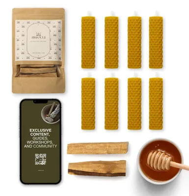 Bienenwachskerzen-Set 8 Stück + 2 Palo Santo, 10x2 cm