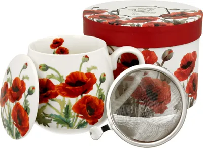 Obrázek produktu pro DUO | Hrnky na kávu – Hrnky – 430 ml – Barevné – Květinový vzor – Hrnky na čaj – Se sítkem