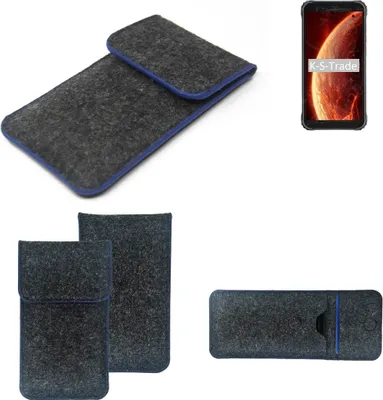 Produktbild von K-S-Trade Handy-Hülle Schutz-Hülle kompatibel mit Blackview BV4900 Filztasche Pouch Tasche Case Sleeve Filzhülle dunkelgrau, blauer Rand
