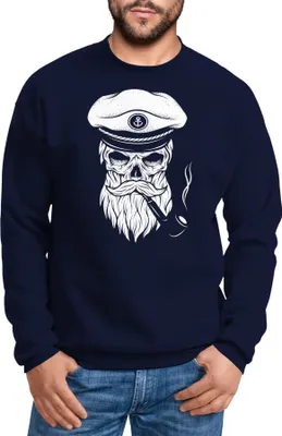 Produktbild von Herren Sweatshirt Totenkopf Kapitän Captain Skull Bard Hipster Seemann Pullover Neverless® navy M