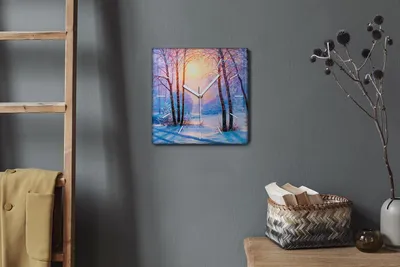 Produktbild von Coloray Hodiny Unikátní 30x30 cm  Tiché hodiny Pro obývací pokoj a kuchyň Nástěnné hodiny Plátno Bílé ručičky hodin - Zimní les