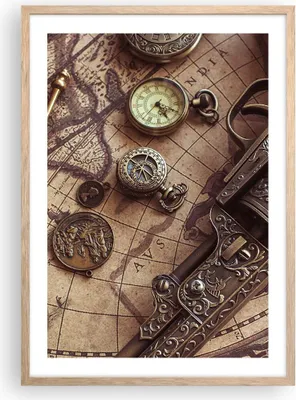 Produktbild von Gerahmtes Poster - Rahmen in heller Eiche - Kartographie Vintage Kompass - 50x70 cm - Wand Bild - Wanddeko - Wandbilder - Kunstposter - Wandposter - Bilderrahmen - Bilder - P2NPA50x70-4582