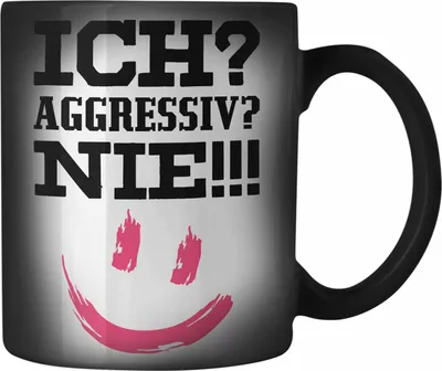 Produktbild von Trendation - Ich Aggressiv Nie Lustige Farbwechsel Zauber-Tasse mit Spruch für Arbeit Büro Karabiner Farbwechsel Zauber-Tasse Edelstahl mit Sprüchen Lustig (Schwarz)
