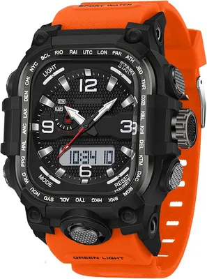 Produktbild von Militär Herren Uhr Digital Analog 5ATM wasserdicht Outdoor Sportuhr mit Stoppuhr Countdown 3 Zeitzonen Beleuchtung Datum robuste Armbanduhr