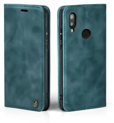 A teal-colored flip case for a Huawei P20 Lite phone, shown from two angles.