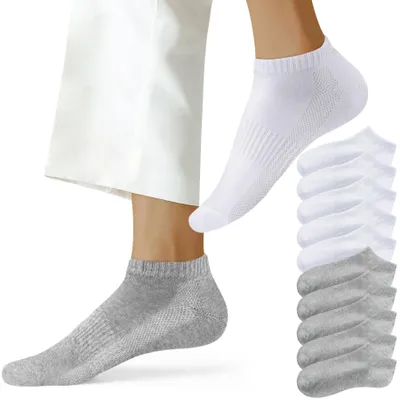 Image de Chaussettes de sport en coton, unies, - 10 paires, en blanc et en gris