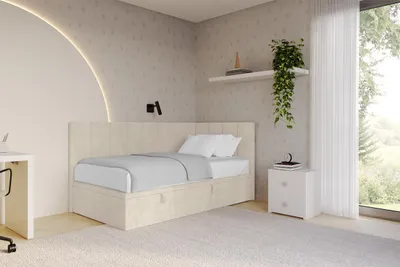 Produktbild von ALTDECOR Jugendbett mit Bettkasten - LOVY - 100x200 cm Beige - Poso 105 - Bett ohne Matratze - Einzelbett mit Stauraum - Polsterbett Kinderbett