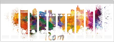Produktbild von Wallario Ordnerrücken Sticker, selbstklebend für breite Ordner, 12 Stück, Motiv Städte als Aquarell - Skyline von Rom