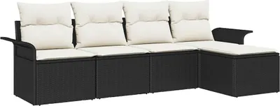 Image de Canapé d’extérieur avec coussin 5 pcs Noir polyrotin