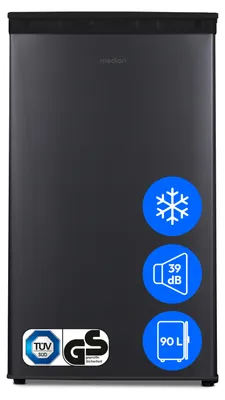 Produktbild von MEDION Kühlschrank mit Eiswürfelfach (90L Gesamt-Nutzinhalt 80L Kühlteil 10L Eiswürfelfach, transparente Gemüseschublade, freistehend, wechselbarer Türanschlag, höhenverstellbare Füße, MD37690) grau