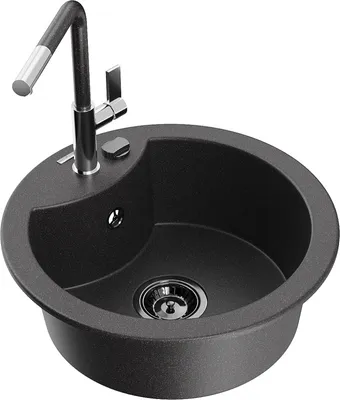 Produktbild von Mexen Diego 1-Becken-Granitspüle mit Mischbatterie Flora, Schwarz gesprenkelt - 6512-76-670401-08-B