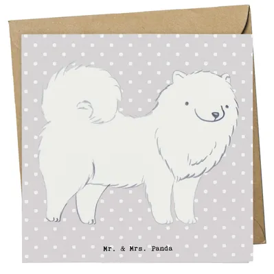 Produktbild von Mr. & Mrs. Panda Glückwunschkarte Samojede Lebensretter - Grau Pastell - Geschenk, Klappkarte, doppelkarte, anlasskarte, Samojedenspitz, Grußkarte, faltkarte