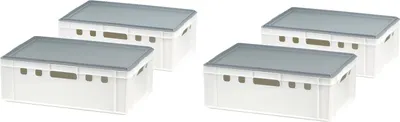 Produktbild von 4 Stück E2-Kasten Weiß mit 4 Deckel in Grau