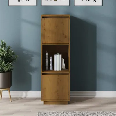 Produktbild von "2026 Promotion" Highboard/Vitrine/Beistellschrank - Honigbraun 38x35x117 cm Massivholz Kiefer - Kommoden CC27839
