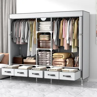Produktbild von Famanu Kleiderschrank mit Schubladen - 185 x 45 x 175 cm, grau