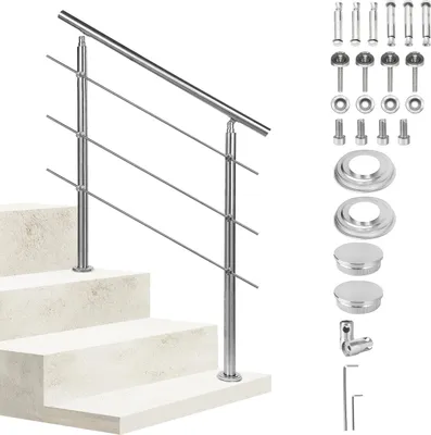 Immagine prodotto di Hengda ringhiera corrimano in acciaio inox per scale balcone interno ed esterno 180cm (3 traverse)