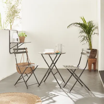 Produktbild von sweeek - Klappbarer Bistro-Gartentisch aus Metall Ø60 cm mit 2 Stühlen - Anthrazit