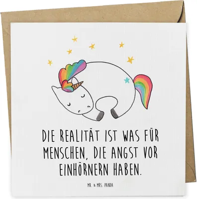 Produktbild von Mr. & Mrs. Panda Grußkarte Einhorn Nacht - Weiß - Geschenk, doppelkarte, faltkarte, Menschen, Unicorn, Einhörner, Freundin, anlasskarte, Klappkarte, Glückwunschkarte