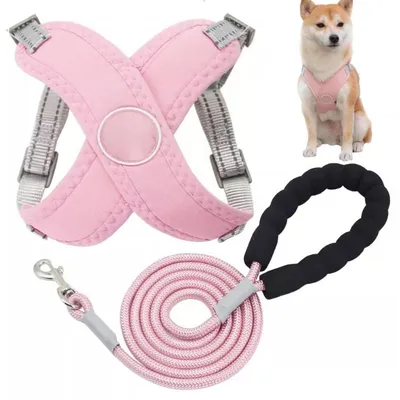Produktbild von Hundegeschirr Set L - mit Leine 1.5 m - Reflektierendes Anti Zug Geschirr - Verdickt - Verstellbares Brustgeschirr für kleine Hunde Katzen