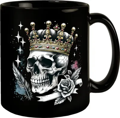 Produktbild von Totenkopf König mit Krone Tasse schwarz in Schwarz
