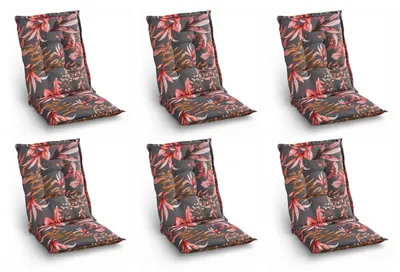 Produktbild von Gartenstuhlauflagen - Anthrazit - Rot - Mittellehner - Blütenmuster - 6er Set