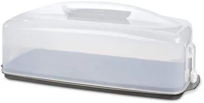 Produktbild von Ibenzoa® Tortenbox mit Deckel & Tragegriff, Kunststoff Transportbox 43×18×16 cm (Innen 36×15×9 cm), 2 Klickverschlüsse, erhöhter Rand