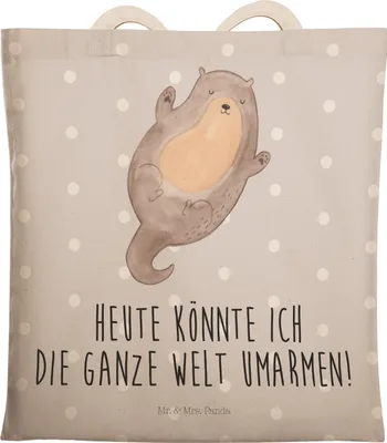 Produktbild von Mr. & Mrs. Panda Tote Bag Otter Umarmen - Grau Pastell - Geschenk, gut Gelaunt, Seeotter See, Optimistisch, Tasche, Große Einkaufstasche, taschen shopper, Stoffbeutel