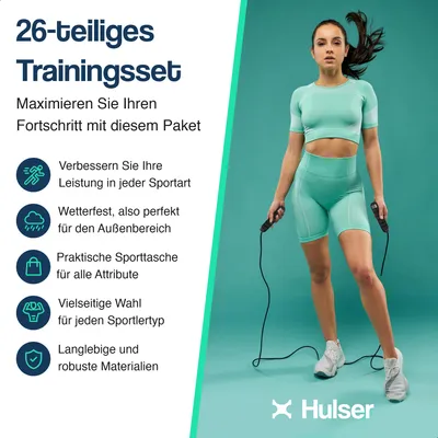 Produktbild von Hulser Fußball Trainingszubehör Gelb - Fußball Koordinationsleiter 6 m, Hürden, Markierungshütchen, Springseil, Fallschirm - Bewegungsgeschwindigkeit
