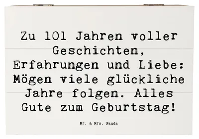 Produktbild von Mr. & Mrs. Panda Holzbox Spruch 101. Geburtstag 22 x 15 cm - Weiß - Geschenk, Freude, Erinnerungsbox, Geschichten, handgefertigt, Kiste, fotobox, Feier, Glückwunsch, holz